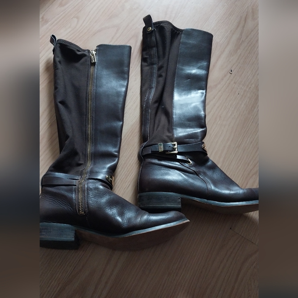 Michael Kors Dark Brown Leather Boots with Gold Accent